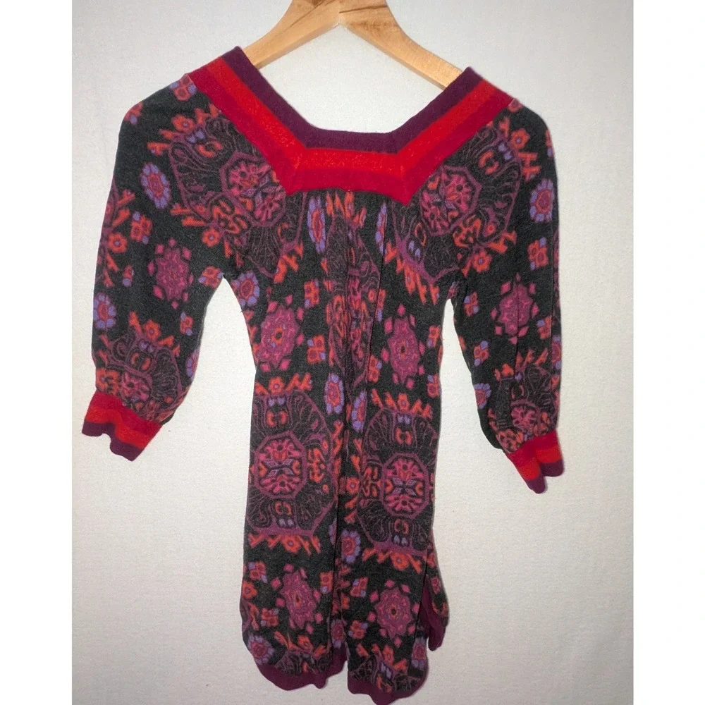 Free People Wool Cashmere Paisley V-Neck Tunic Sweater Purple Red Medium
